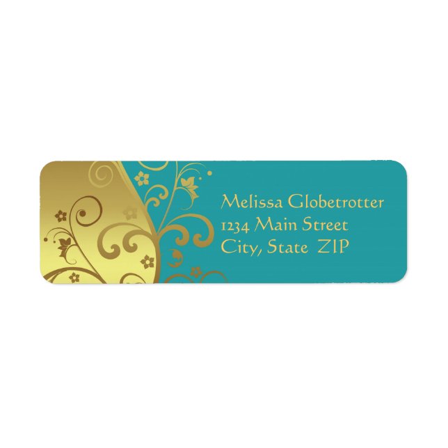 Address Labels--Gold Swirls & Teal Label (Front)
