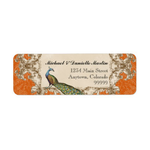 Address Labels - Orange Vintage Peacock & Etchings