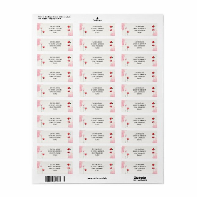 Address Labels "Poppies" (Full Sheet)