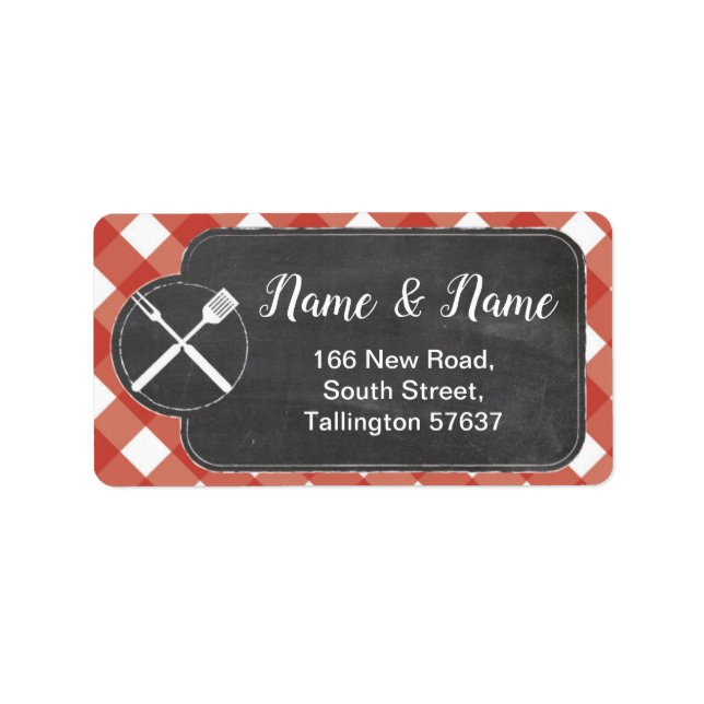 Address Labels Red gingham BBQ Chalk (Front)