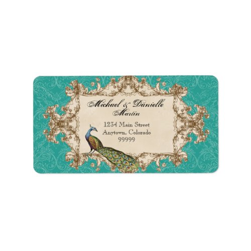 Address Labels - Teal Vintage Peacock & Etchings