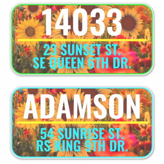 Address Mailbox Numbers & Name - Floral Fam house Sticker (Front)