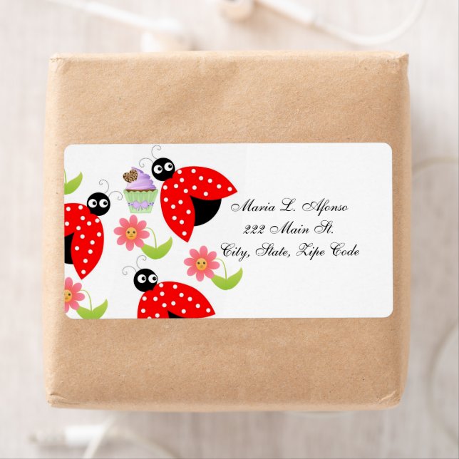 Address Return Labels Lady Bugs Floral Cupcakes (Insitu)
