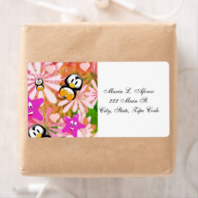 Address Return Labels Penguins Floral (Insitu)