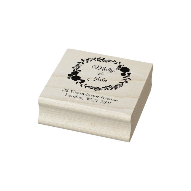 Address Rustic Monogram Wreath Custom Wedding Rubber Stamp (Stamp)