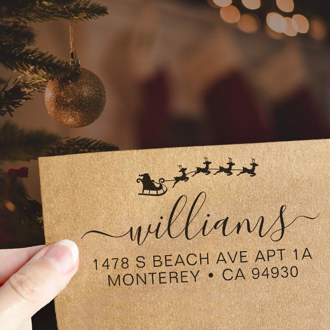 Address Stamp With Sants Sleigh and Script Font (Creator Uploaded)