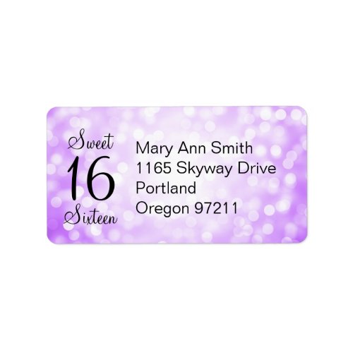 Address Sweet 16 Birthday Purple Glitter Lights Label