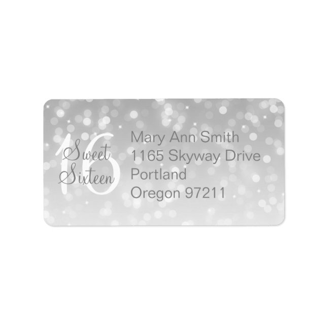 Address Sweet 16 Birthday Silver Sparkle Lights Label (Front)