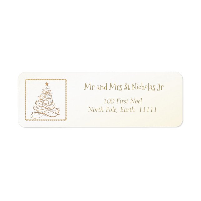 Address Template Golden Filigree Christmas Tree Label (Front)