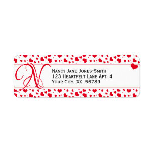 Address Valentine Red Hearts Random Pattern Label