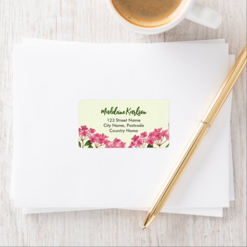 Address Watercolor Pink Hydrangea Lacecaps Label