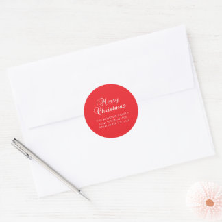 Addressed Classic Merry Christmas Calligraphy Red Round Sticker