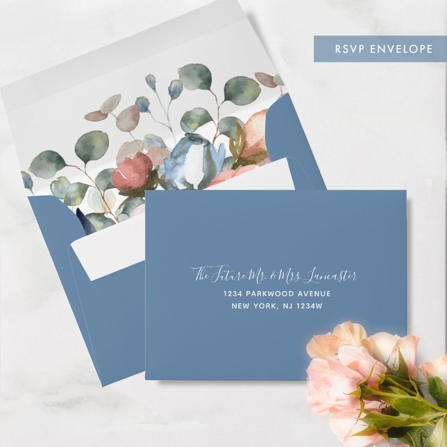 Addressed RSVP, Blissful Floral, Dusty Blue Envelope (Creator Uploaded)