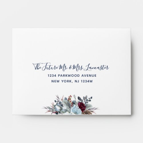 Addressed RSVP Elegant Blue Burgundy Purple Floral Envelope