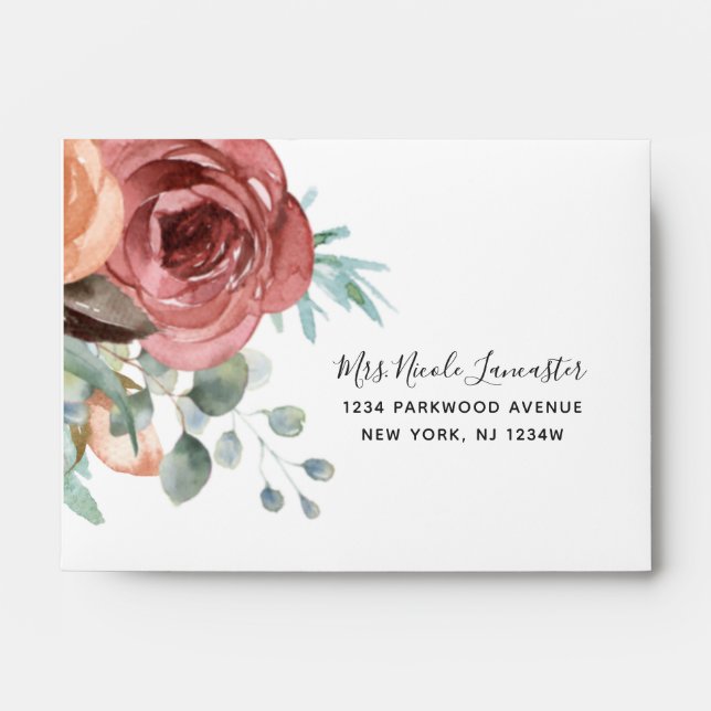 Addressed RSVP, Ethereal Blush, Peach Botanical Envelope (Front)