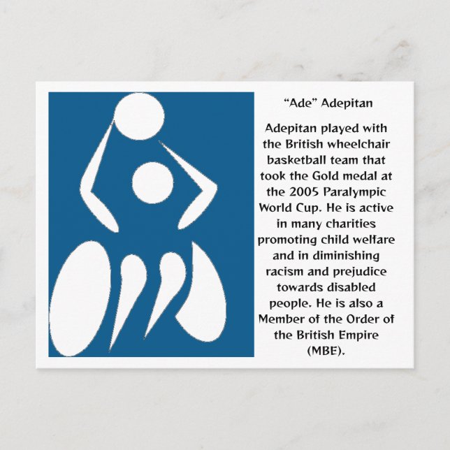 “Ade” Adepitan, wheelchair basketball player Postcard (Front)