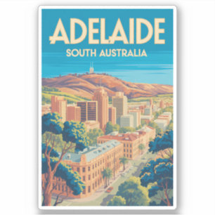 Adelaide Australia Illustration Travel Art Vintage Sticker