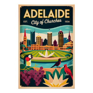 Adelaide Australia Retro Travel Poster Art