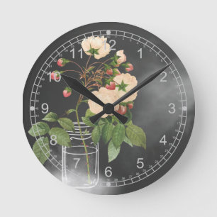 Adelaide Rose on Black Round Clock
