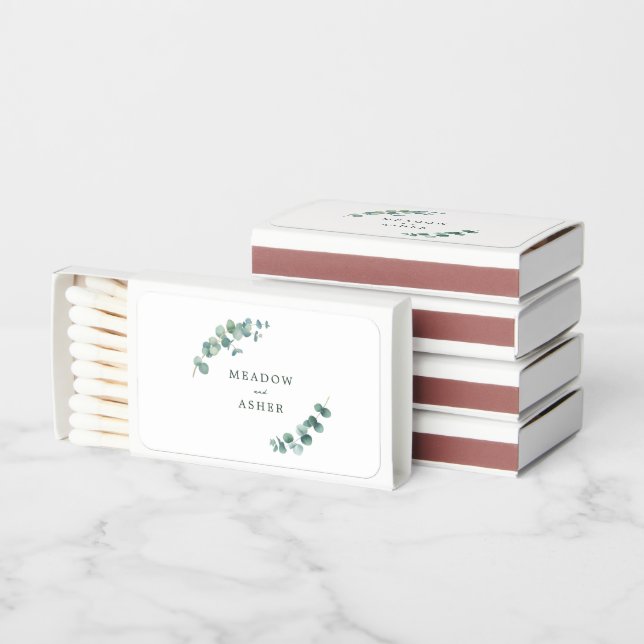 Adelaide Watercolor Eucalyptus Wedding Matchboxes (Stacked)