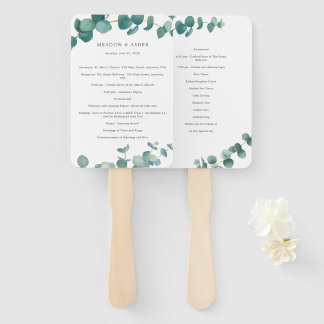 Adelaide Watercolor Eucalyptus Wedding Program Hand Fan