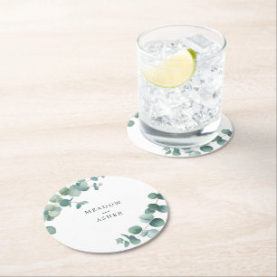 Adelaide Watercolor Eucalyptus Wedding Round Paper Coaster