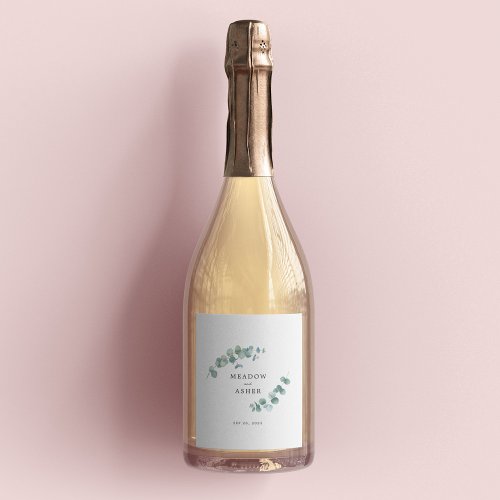 Adelaide Wedding Watercolor Eucalyptus Sparkling Wine Label