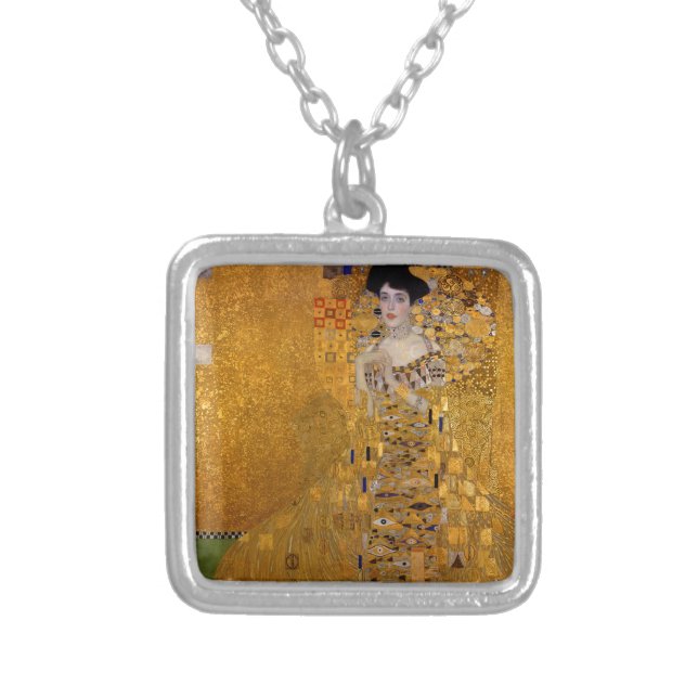 Adele Bloch-Bauer's Portrait by Gustav Klimt 1907 Silver Plated Necklace (Front)