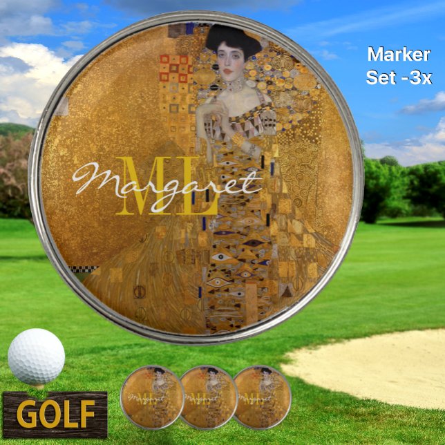 Adele, Lady in Gold by Gustav Klimt, Monogram Name Golf Ball Marker (Creator Uploaded)