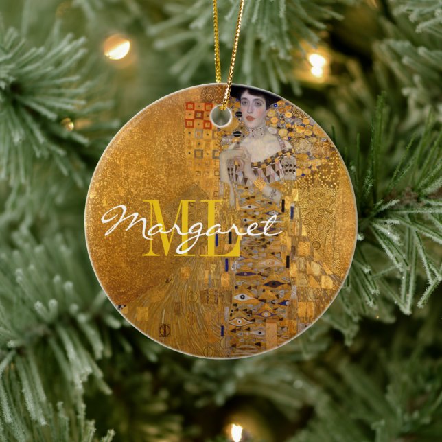 Adele, Lady in Gold by Gustav Klimt, Monogrammed Ceramic Ornament (Tree)