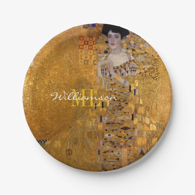 Adele, Lady in Gold by Gustav Klimt, Monogrammed Paper Plates (Front)