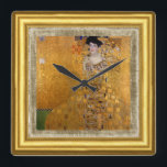 Adele, Lady in Gold, Gustav Klimt, Canvas, Framed Square Wall Clock<br><div class="desc">Vintage Wall Clock featuring famous artwork "Adele - the Lady in Gold" by Gustav Klimt framed in golden picture frame underlined with old decorative rustic canvas fabric background.</div>