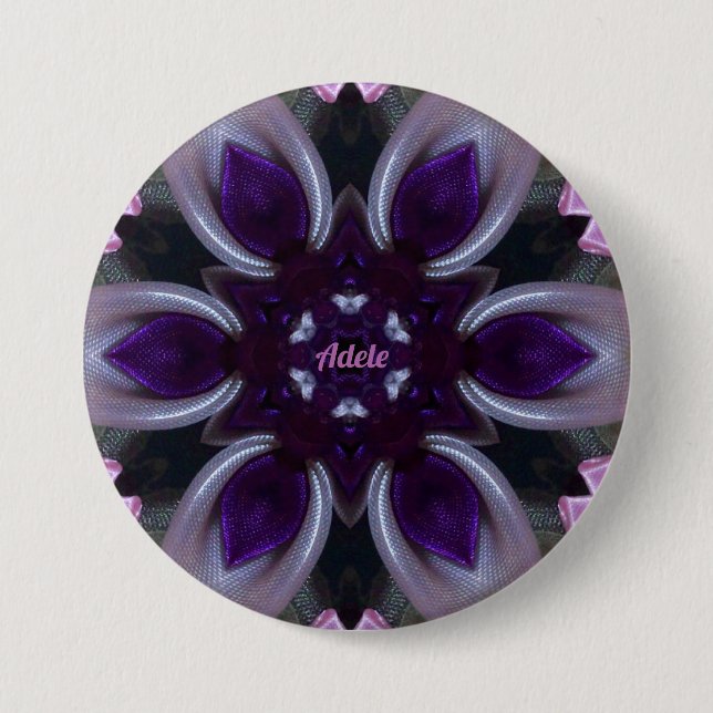 ADELE ~ Purple White Pink Green BLING  Button (Front)