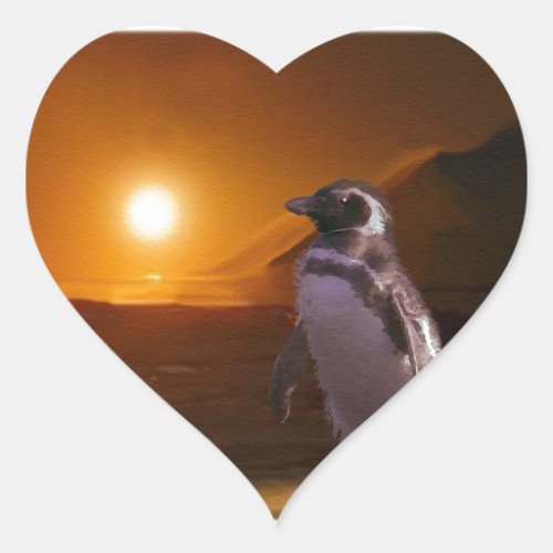 Adelie Penguin  Antarctic Sunset Heart Sticker