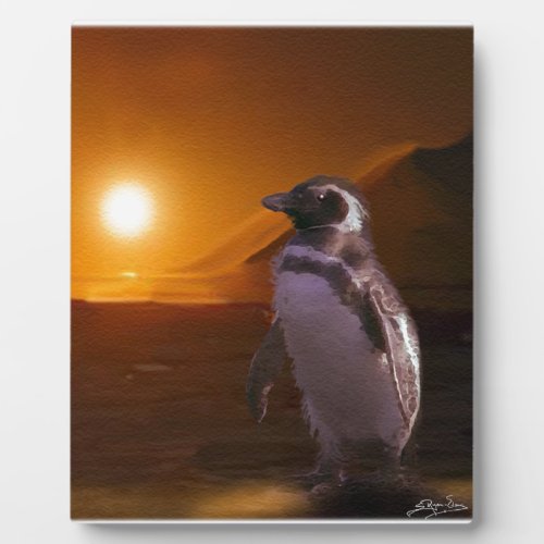 Adelie Penguin  Antarctic Sunset Plaque