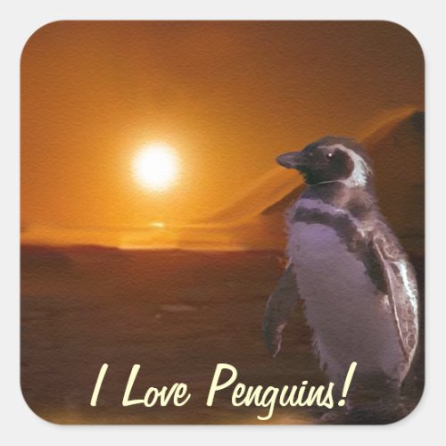 Adelie Penguin  Antarctic Sunset Square Sticker