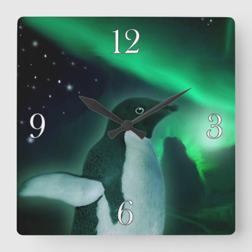 Adelie Penguin  Aurora Wildlife Art Square Wall Clock