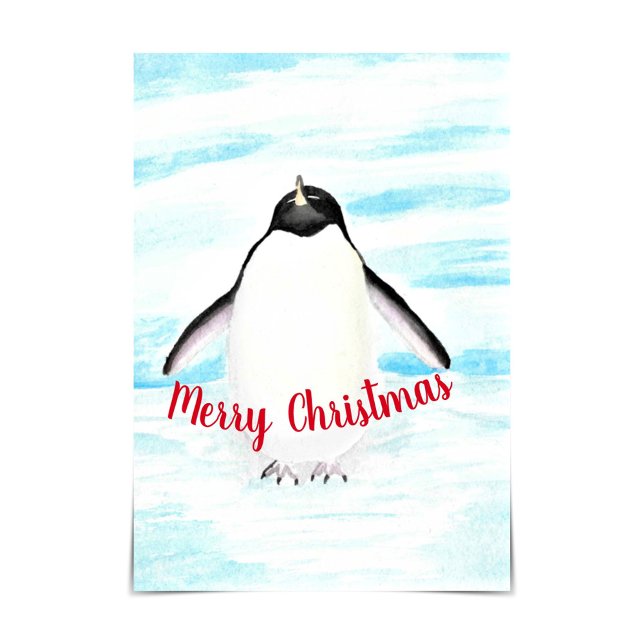 Adélie Penguin Merry Christmas Watercolour Card (Creator Uploaded)