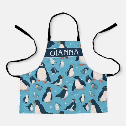 Adelie Penguin Pastel Colorful Pattern Apron