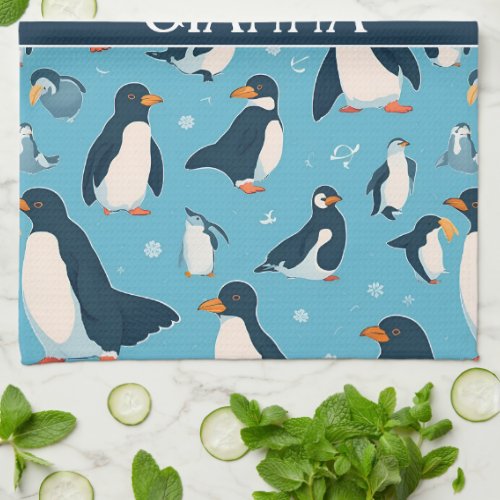 Adelie Penguin Pastel Colorful Pattern Kitchen Towel