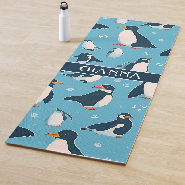 Adelie Penguin Pastel Colorful Pattern Yoga Mat (In Situ)
