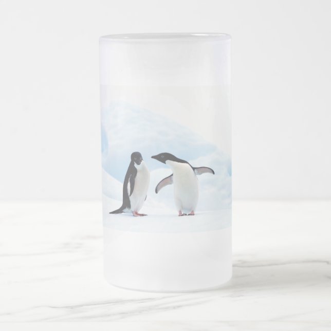 Adelie Penguins Frosted Glass Beer Mug (Center)
