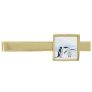 Adelie Penguins Gold Finish Tie Clip