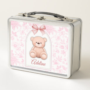 Adeline Custom Pink Teddy Bear Nursery Design Metal Lunch Box