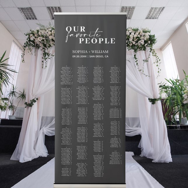 ADELLA Black Minimalist Wedding Seating Chart Retr Retractable Banner (Creator Uploaded)