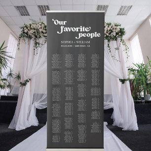 ADELLA Black Minimalist Wedding Seating Chart Retractable Banner