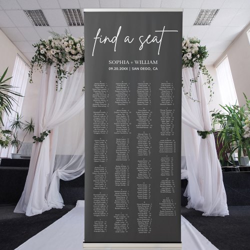 ADELLA Black Minimalist Wedding Seating Chart  Retractable Banner
