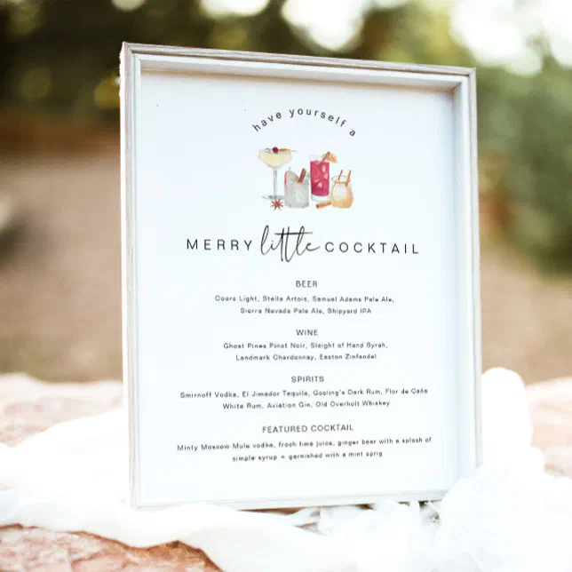 ADELLA Edgy Minimalist Christmas Cocktail Menu Pos Poster
