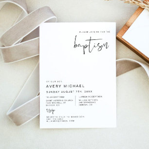 ADELLA Edgy Modern Minimal Neutral Simple Baptism Invitation