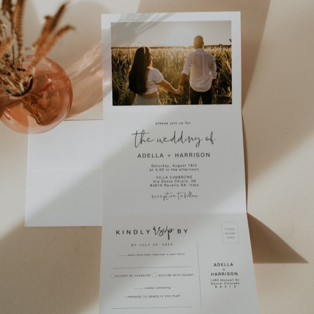 ADELLA Edgy Modern Minimalist Wedding Tri-Fold Invitation (Creator Uploaded)